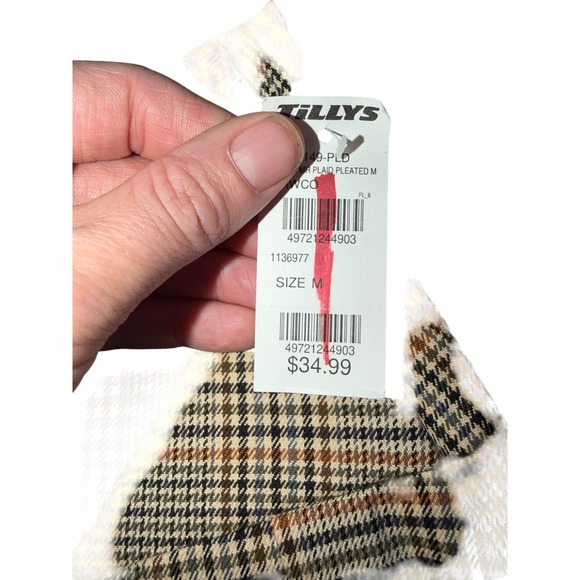 RSQ Plaid Pleated Mini Skirt Brown Tan Black Orange Girls Womens Size Medium - Picture 4 of 8